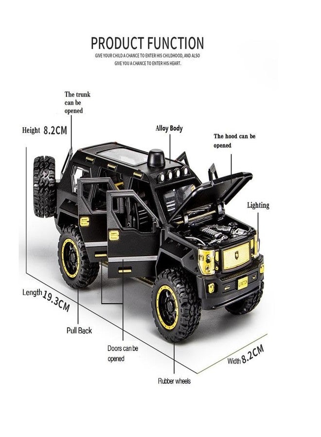 BlackZone 1/24 G-Patton Diecast Metal Pullback Toy car with Openable Doors, Light Music Boys Gifts Toy Exclusive Alloy Metal Pull Back Die-cast Car (Black) - Image 4